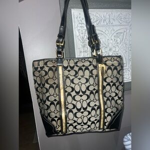 Vintage Coach Black and Tan Signature Tote Bag